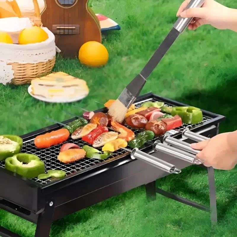 PARRILLA CARBON MOVIL 60CM ACERO INOX PLEGABLE FIESTAS - 5
