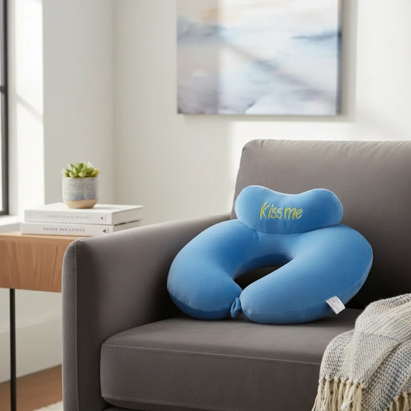 ALMOHADA COJIN SOPORTE CUELLO CERVICAL CELESTE - 1