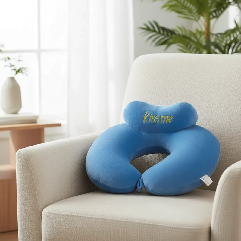 ALMOHADA COJIN SOPORTE CUELLO CERVICAL CELESTE - 2