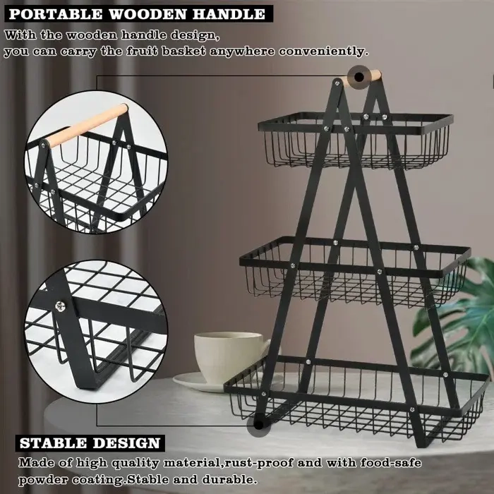 CESTA PARA FRUTAS VEGETALES ORGANIZADOR MULTIUSOS 3 NIVELES - 2