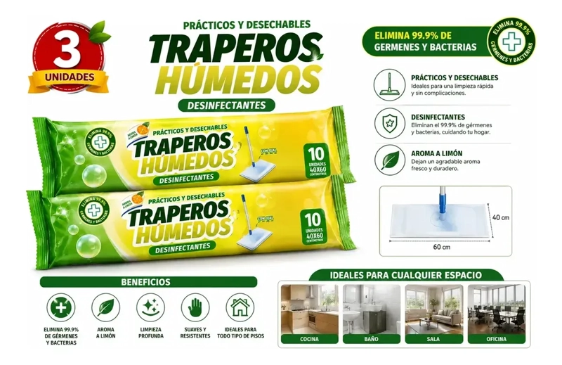 TRAPERO HUMEDO PISOS LIMON 30 UNIDADES - 3