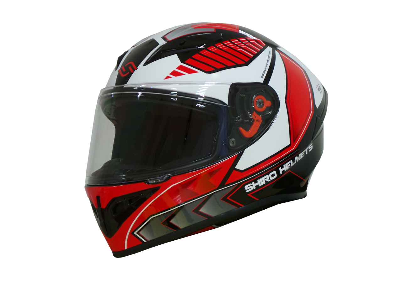 CASCO SHIRO SH-870 ARCHER TAGLIA L (59/60) - Colore Bianco/rosso, Omologazione 22.06, Calotta In ABS