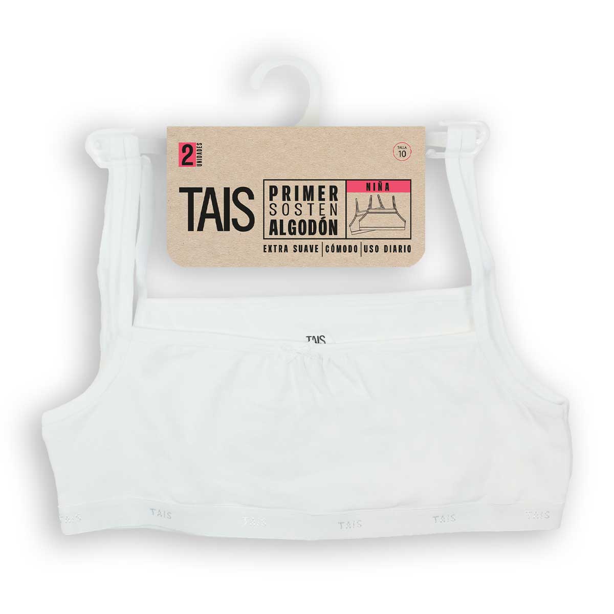 2 UNIDADES MI PRIMER SOSTÉN ALGODÓN NIÑA TAIS BLANCO LISO - 2