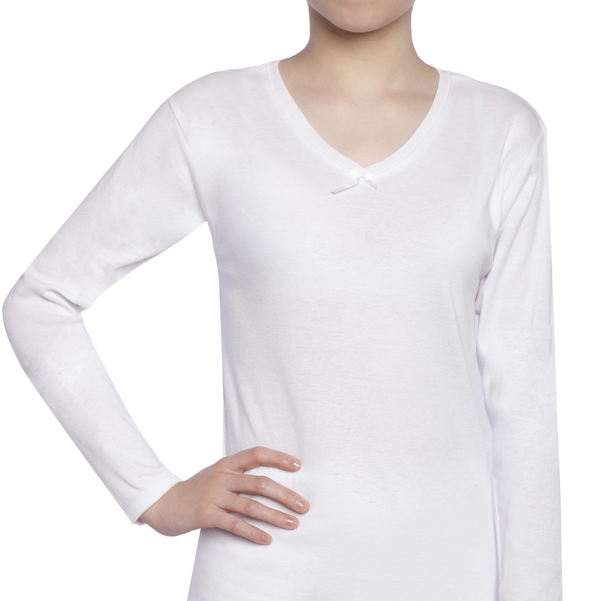 CAMISETA MANGA LARGA ALGODÓN NIÑA TAIS BLANCO LOLA CUELLO 'V' JUV - 1