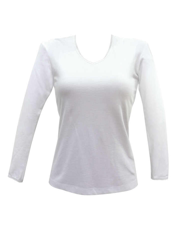 CAMISETA MANGA LARGA ALGODÓN NIÑA TAIS BLANCO LOLA CUELLO 'V' JUV - 2