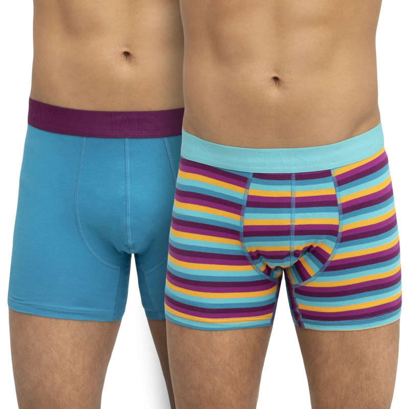 BÓXER HOMBRE TAIS ELAST A LA VISTA FULL TEJIDO COTTON SPANDEX RAYAS TURQUESA LISO PETROLEO - 1