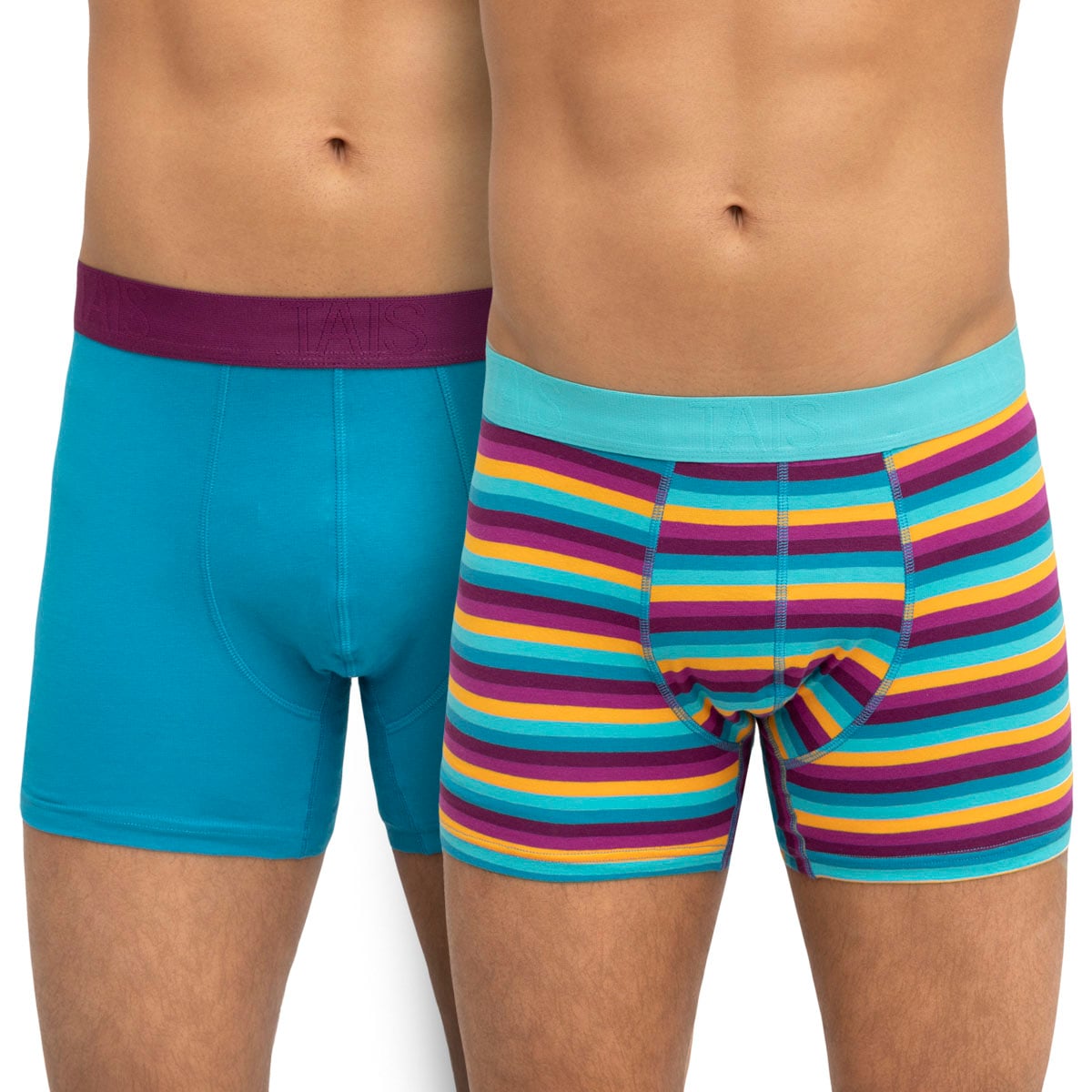 BÓXER HOMBRE TAIS ELAST A LA VISTA FULL TEJIDO COTTON SPANDEX RAYAS TURQUESA LISO PETROLEO - 1