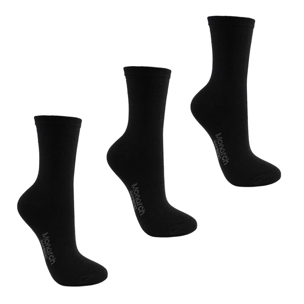 PACK X3 PARES CALCETINES MUJER MONARCH BAMBOO LISO LARGO 3/4 NEGRO - 1