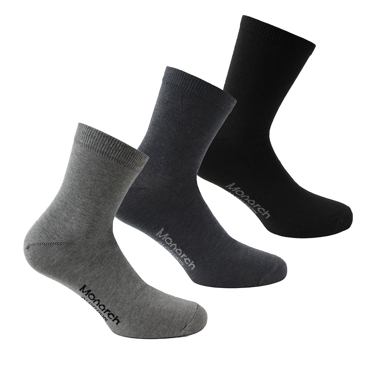 PACK X3 PARES CALCETINES HOMBRE MONARCH ALGODÓN LISO LARGO 2/4 PERLA - 1