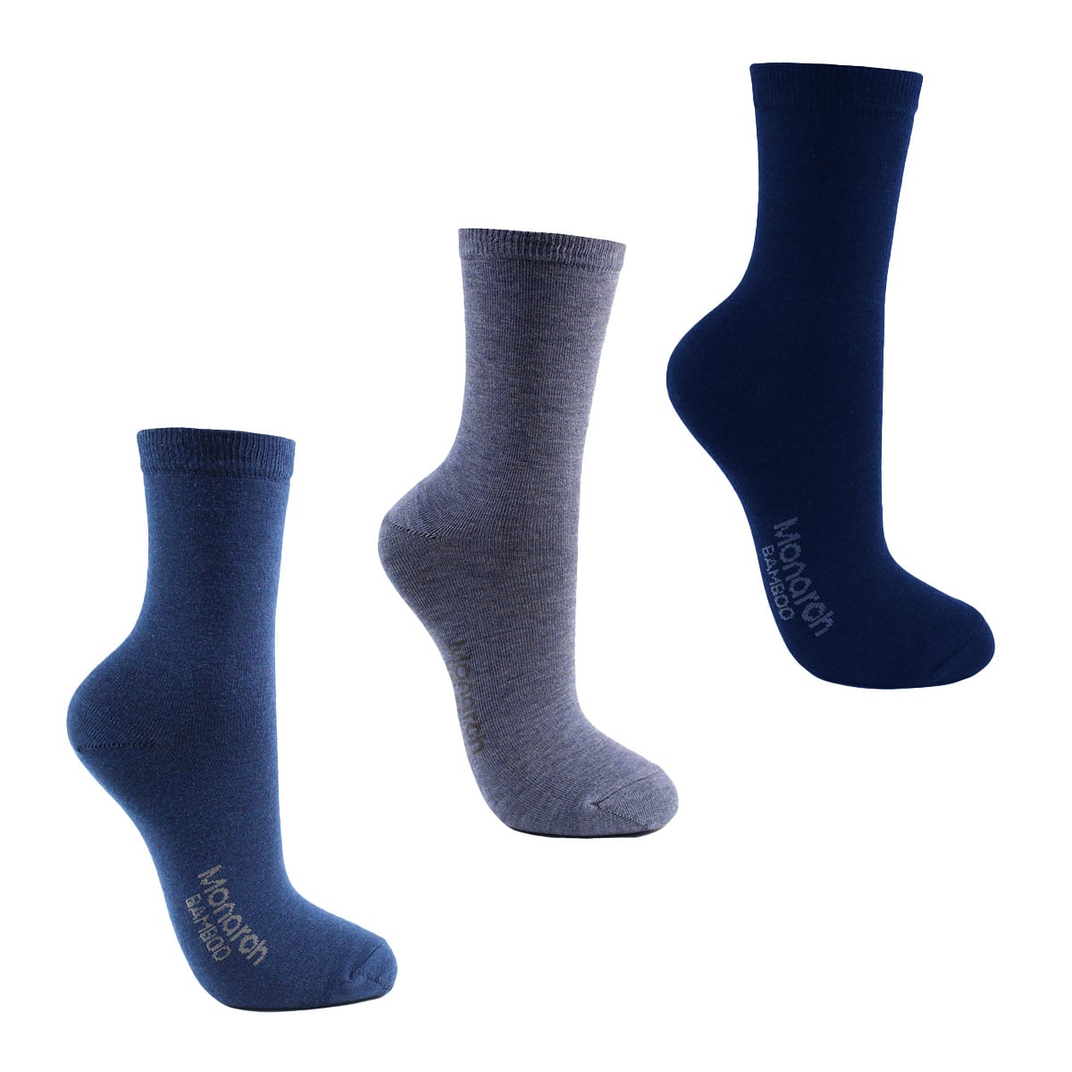 PACK X3 PARES CALCETINES MUJER MONARCH BAMBOO LISO LARGO 3/4 AZUL - 1