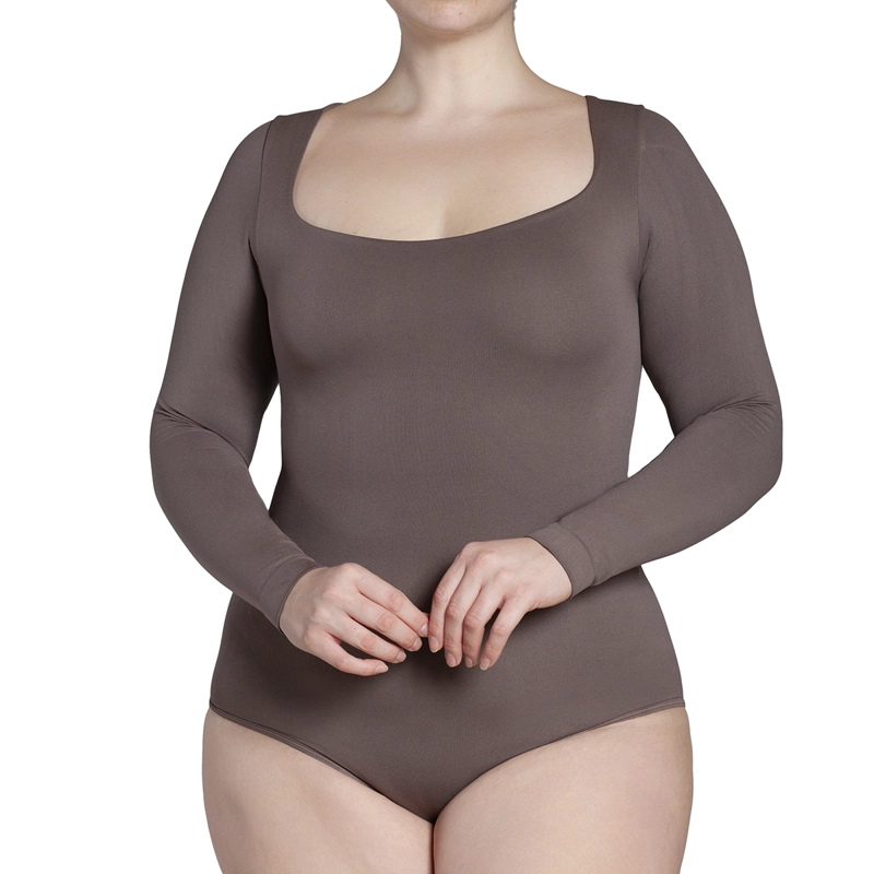 MONARCH - BODY MANGA LARGA ESCOTE CUADRADO CENIZA - 1