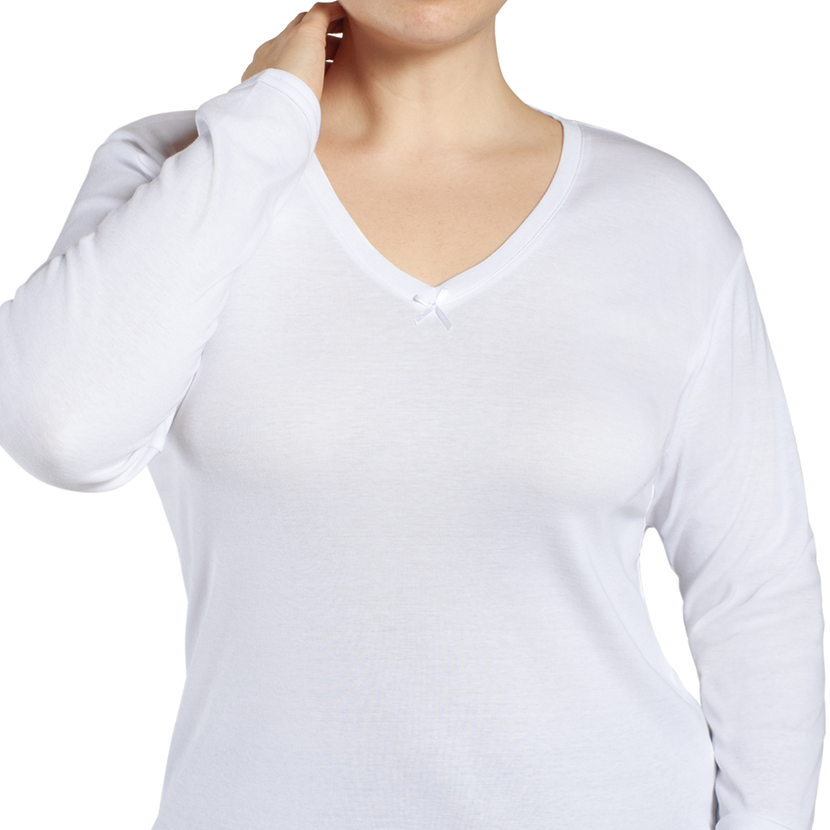 CAMISETA CUELLO V MANGA LARGA EN COLOR BLANCO MONARCH - 1