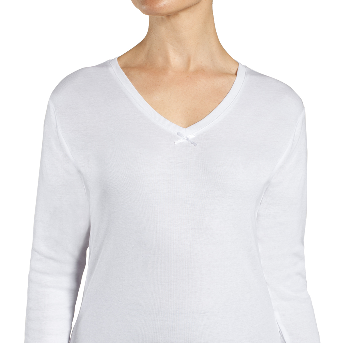 CAMISETA CUELLO V MANGA LARGA EN COLOR BLANCO MONARCH - 3