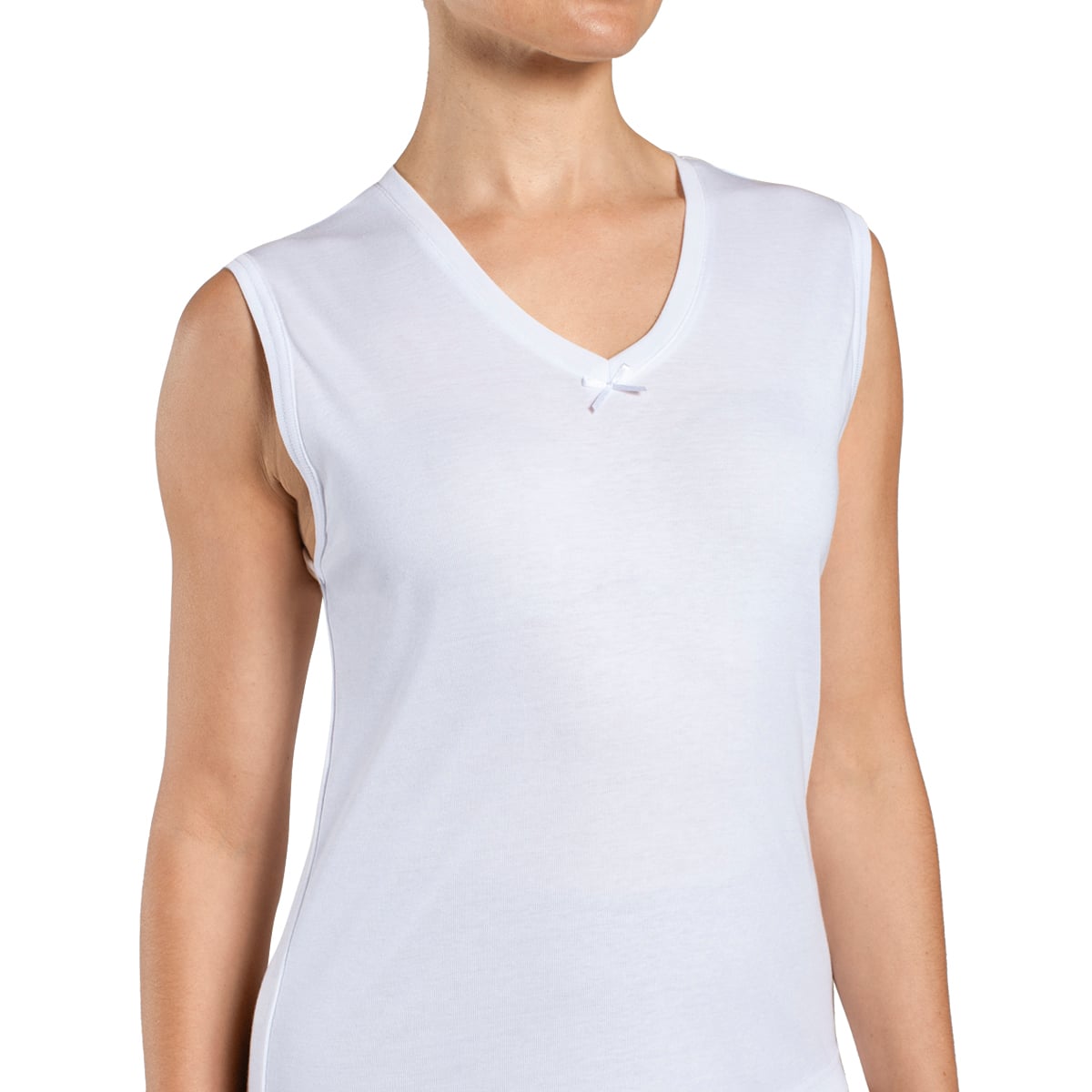 CAMISETA ALGODÓN CUELLO V SIN MANGAS EN COLOR BLANCO MONARCH - 1