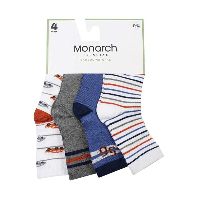 4 PARES CALCETIN BAMBOO AUTOS BEBE  LARGO 3/4 MONARCH - 3