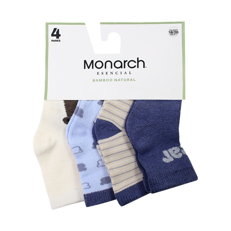 4 PARES CALCETIN BAMBOO BEBE  OSO LARGO 3/4 MONARCH - 3