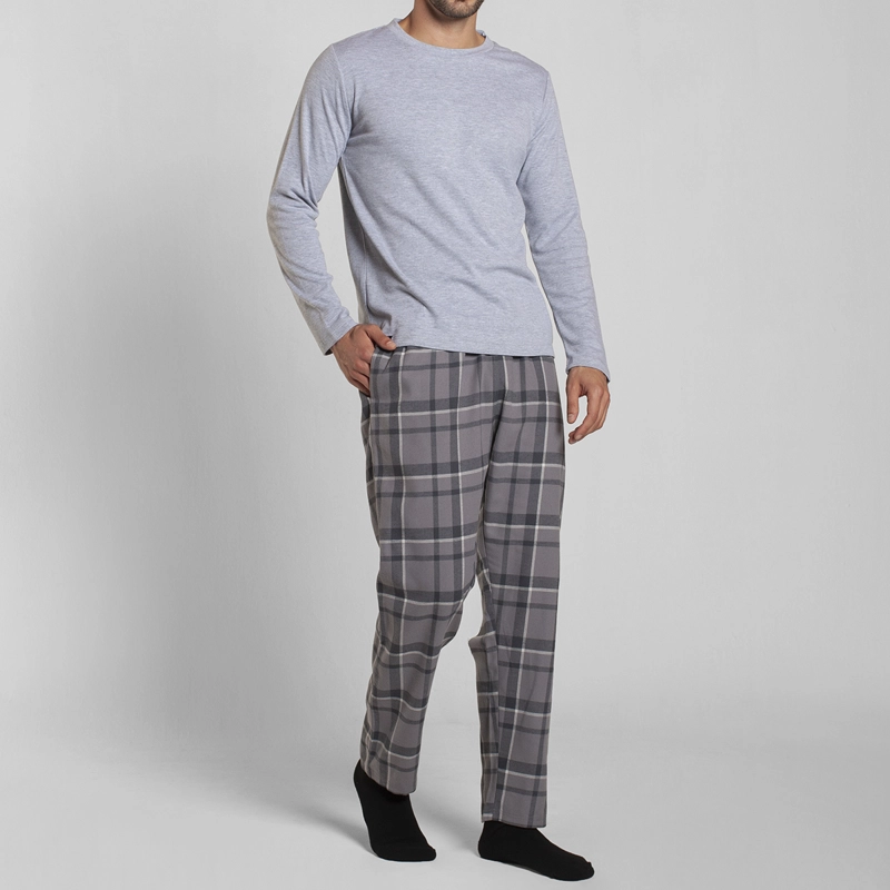 PIJAMA ALGODON MANGA LARGA PANTALON CUADROS HOMBRE MONARCH - 1
