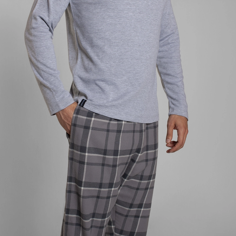 PIJAMA ALGODON MANGA LARGA PANTALON CUADROS HOMBRE MONARCH - 2