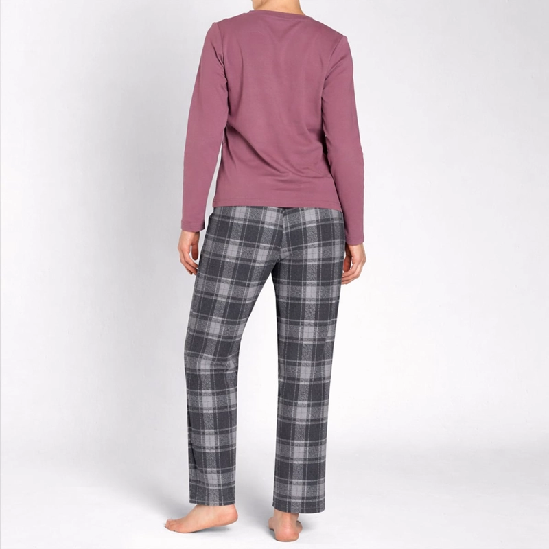 PIJAMA ALGODON M/L CUELLO V PANTALON CUADROS MUJER MONARCH - 2