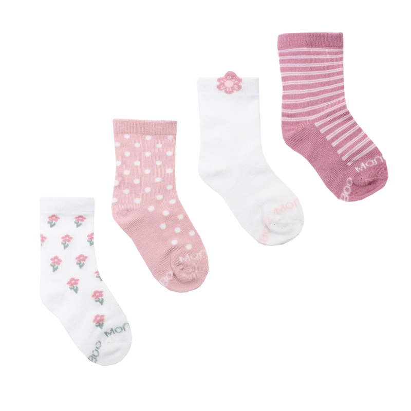 4 PARES CALCETIN BAMBOO FLORES BEBE  LARGO 3/4 MONARCH - 1
