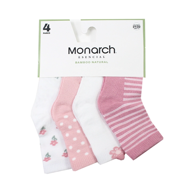 4 PARES CALCETIN BAMBOO FLORES BEBE  LARGO 3/4 MONARCH - 3
