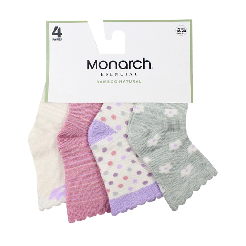 4 PARES CALCETIN BAMBOO CORONA BEBE  LARGO 3/4 MONARCH - 3