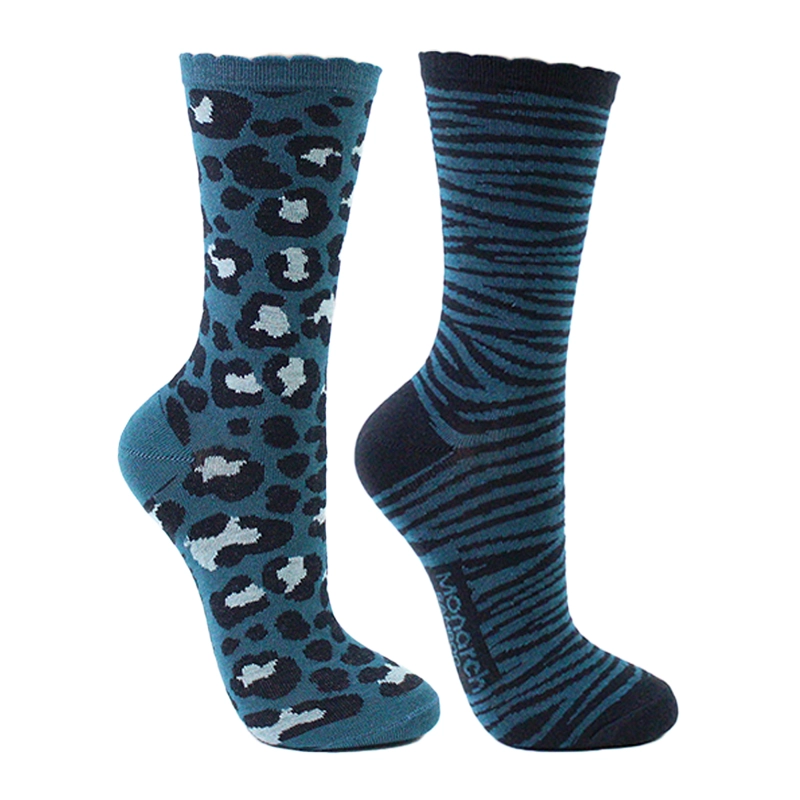 2 PARES CALCETIN BAMBOO ANIMAL PIQUE LARGO 3/4 MONARCH - 1