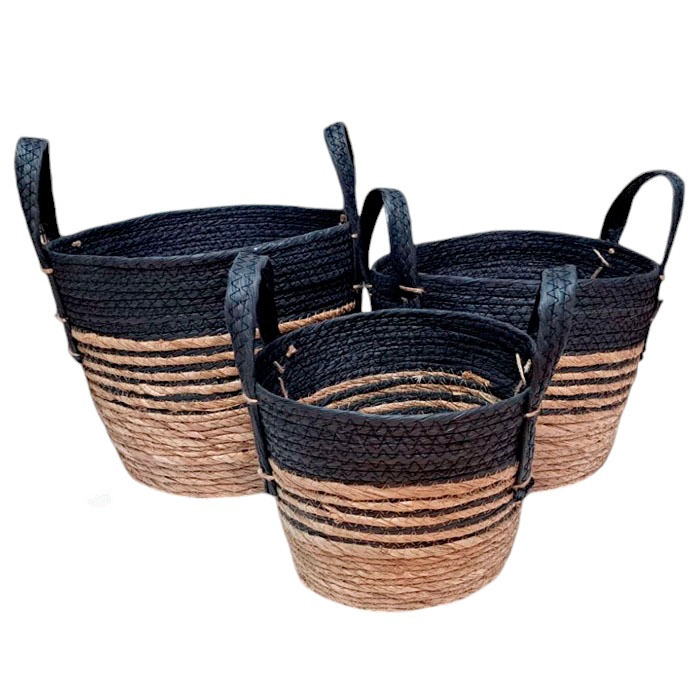 CANASTO REDONDO NATURAL Y NEGRO SET DE 3 BRIC - 1