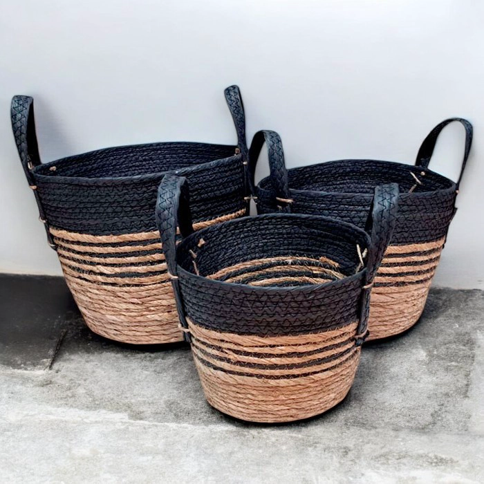 CANASTO REDONDO NATURAL Y NEGRO SET DE 3 BRIC - 2