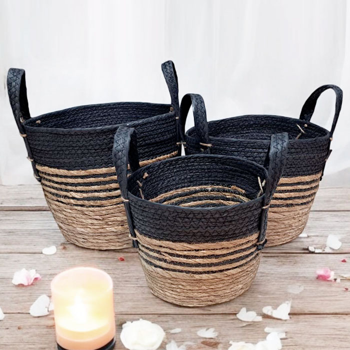 CANASTO REDONDO NATURAL Y NEGRO SET DE 3 BRIC - 3