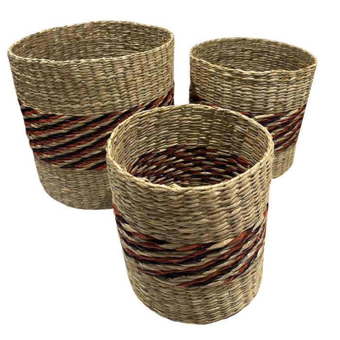 PACK 3 CANASTOS FIBRA NATURAL TEJIDO MIMBRE BRIC - 1