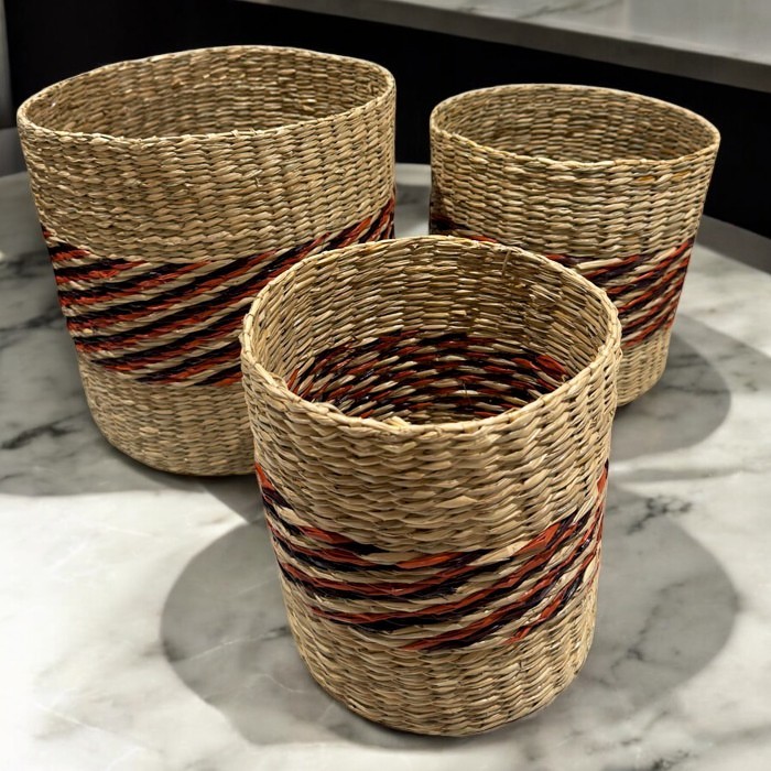 PACK 3 CANASTOS FIBRA NATURAL TEJIDO MIMBRE BRIC - 2