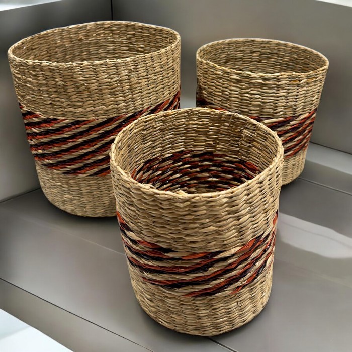 PACK 3 CANASTOS FIBRA NATURAL TEJIDO MIMBRE BRIC - 3