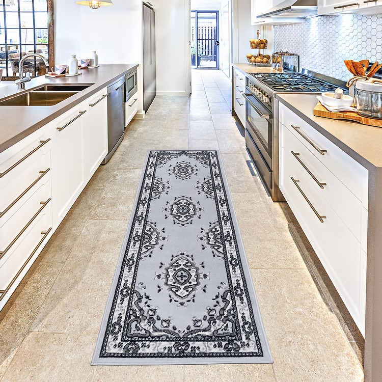 ALFOMBRA MODALFO KASHAN KING CONTEMPORÁNEA MODERNA 504 PASILLO GRIS 60 X 213 CM - 4