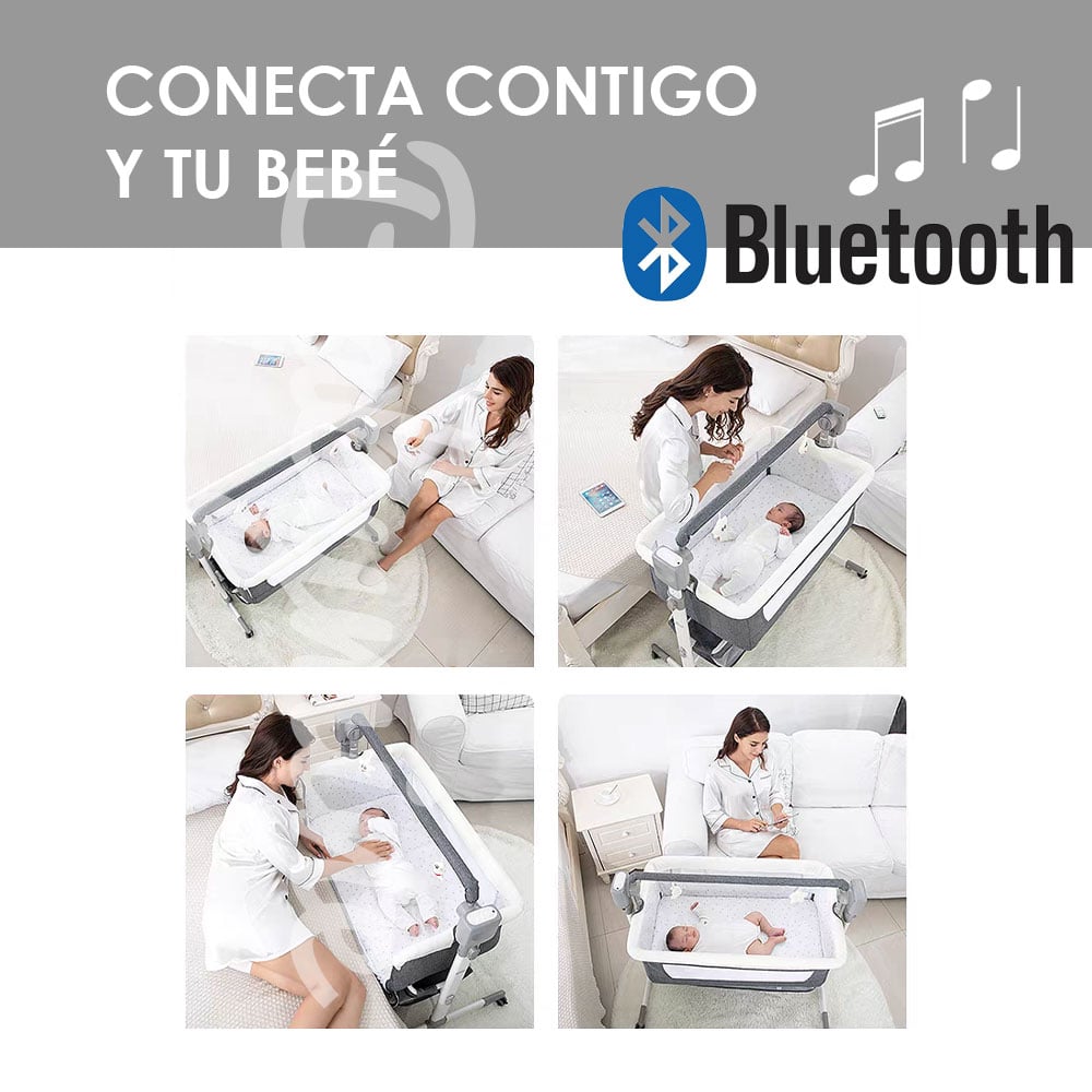 CUNA MECEDORA BABYMINE ALTA ACERO GRIS ELÉCTRICA CON BLUETOOTH - 2