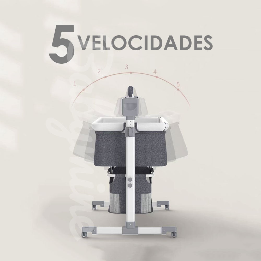 CUNA MECEDORA BABYMINE ALTA ACERO GRIS ELÉCTRICA CON BLUETOOTH - 5