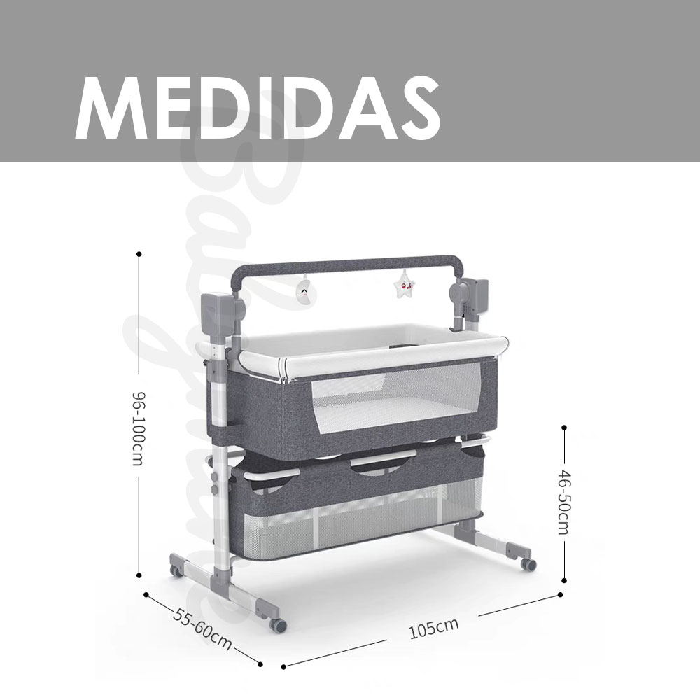 CUNA MECEDORA BABYMINE ALTA ACERO GRIS ELÉCTRICA CON BLUETOOTH - 8