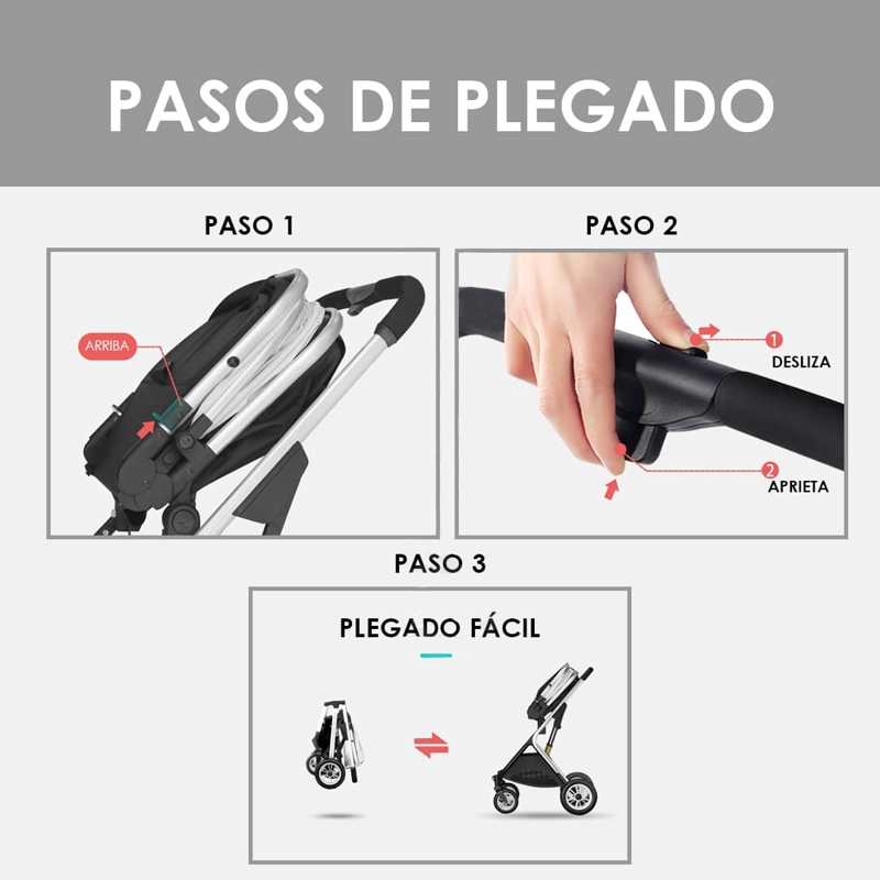 COCHE CUNA BABYMINE COMFORTABLE MOISÉS COMPACTO MULTIPOSICIONES NEGRO - 6