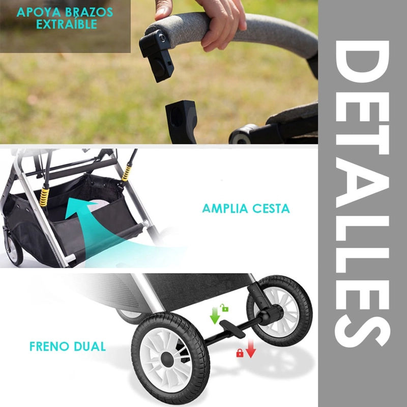 COCHE CUNA BABYMINE COMFORTABLE MOISÉS COMPACTO MULTIPOSICIONES NEGRO - 7