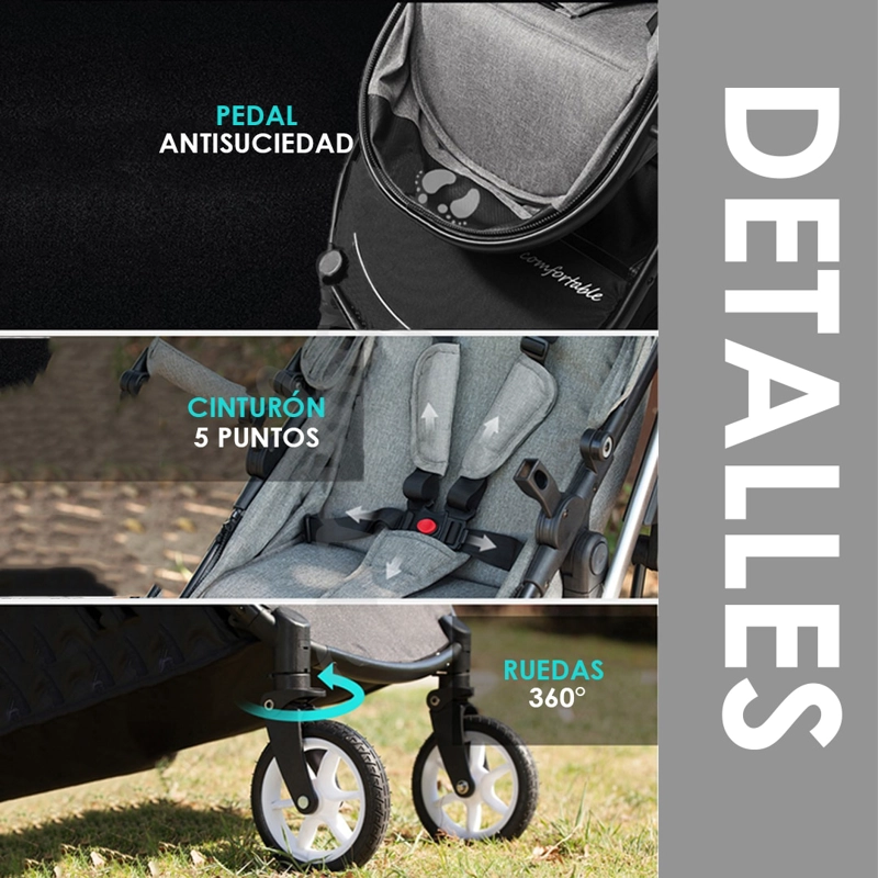 COCHE CUNA BABYMINE COMFORTABLE MOISÉS COMPACTO MULTIPOSICIONES NEGRO - 8