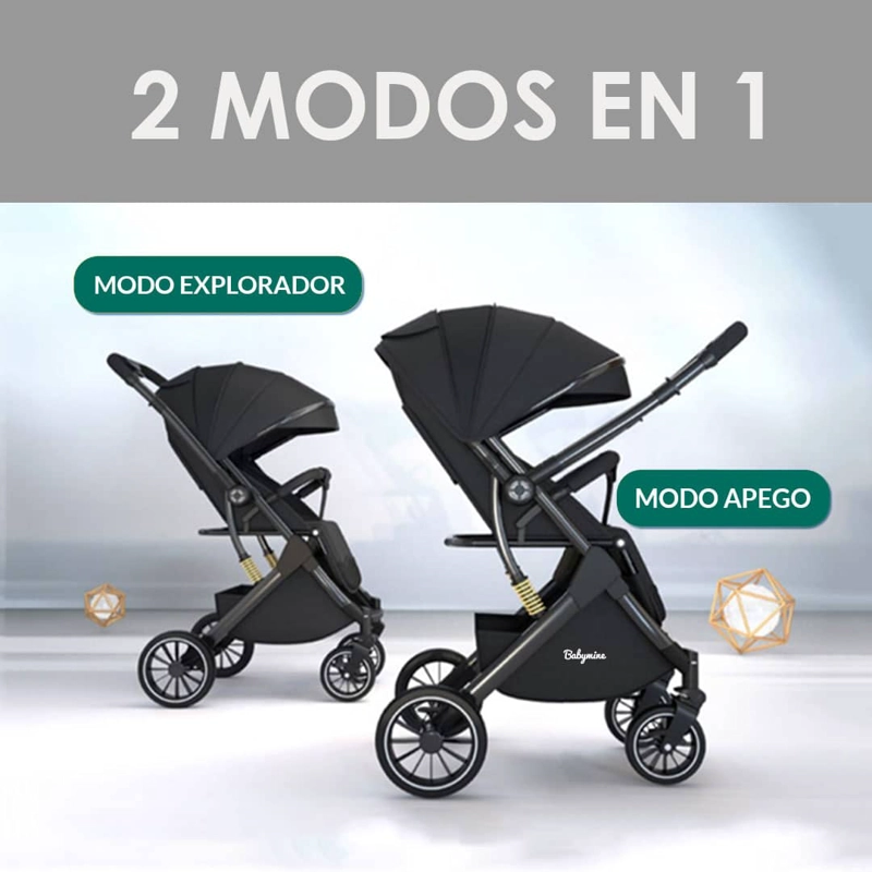 COCHE PASEO BABYMINE WALKY MALETA COMPACTO REVERSIBLE DORADO NEGRO - 2