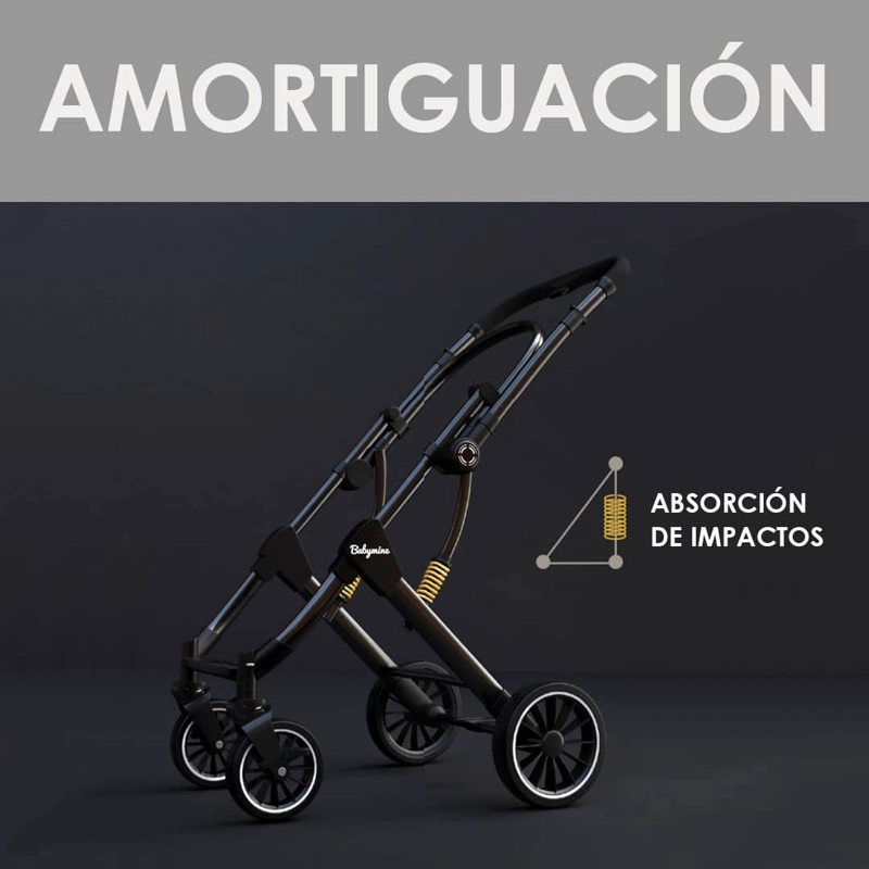 COCHE PASEO BABYMINE WALKY MALETA COMPACTO REVERSIBLE DORADO NEGRO - 3