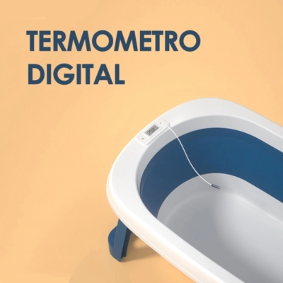 BAÑERA BABYMINE PLEGABLE BEBÉ CON TERMOMETRO Y COJÍN ROJO - 3