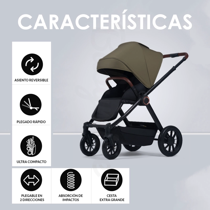 COCHE DE BEBÉ ASIENTO REVERSIBLE VERDE GOLD BABYMINE - 4