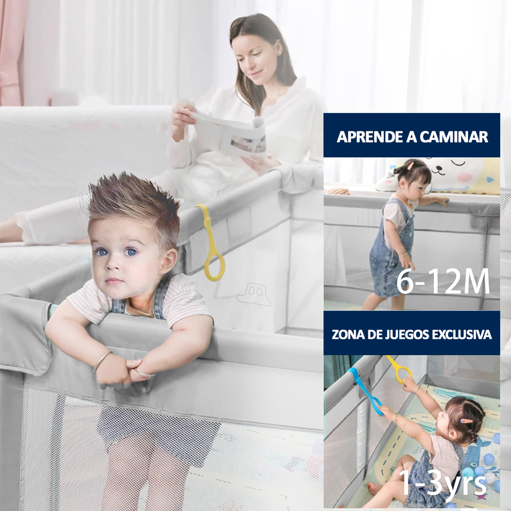 CORRAL DE JUEGOS PARA BEBE S 1.2 X 1.8 M GRIS - BABYMINE - 2