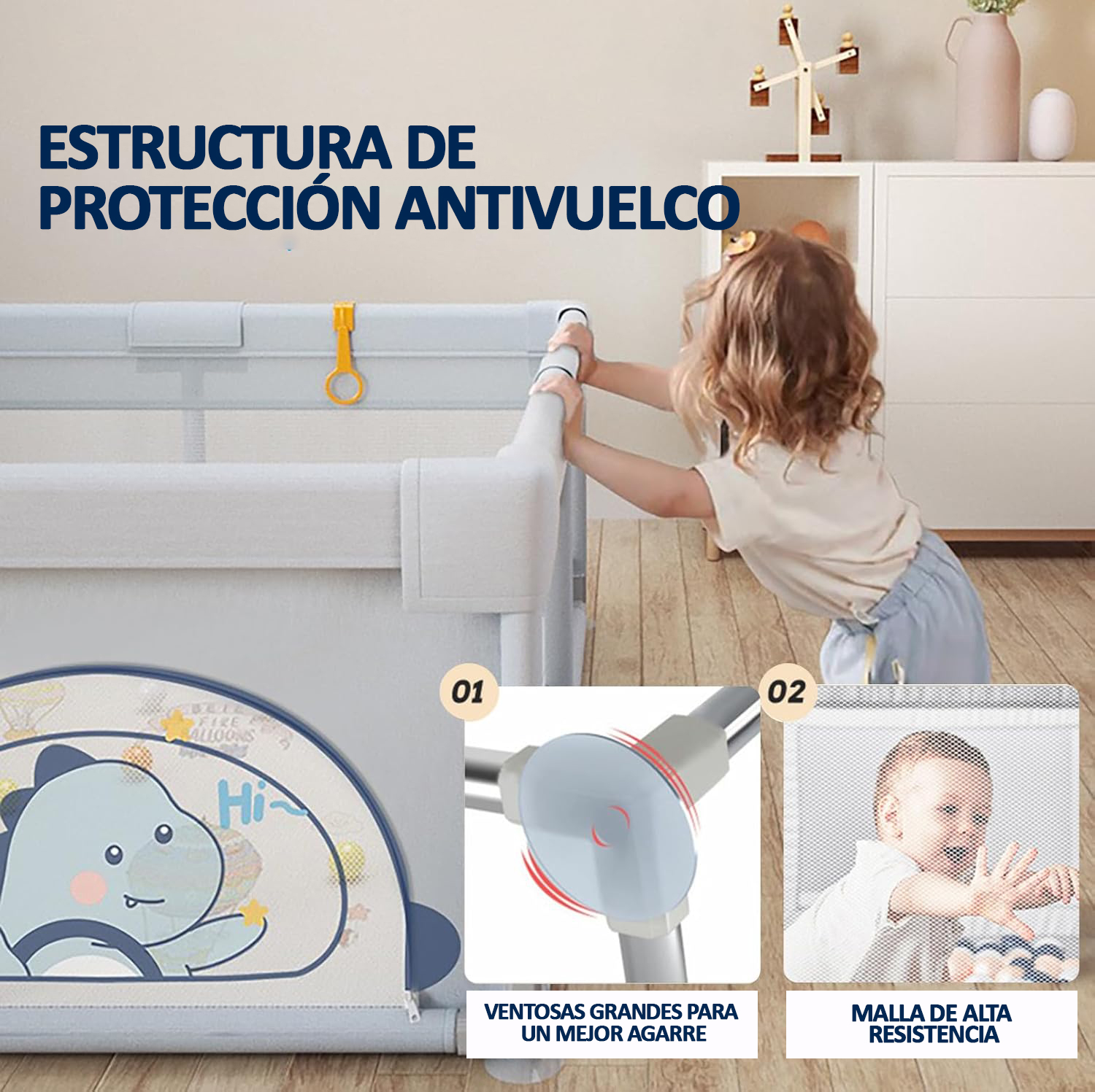 CORRAL DE JUEGOS PARA BEBE S 1.2 X 1.8 M GRIS - BABYMINE - 3