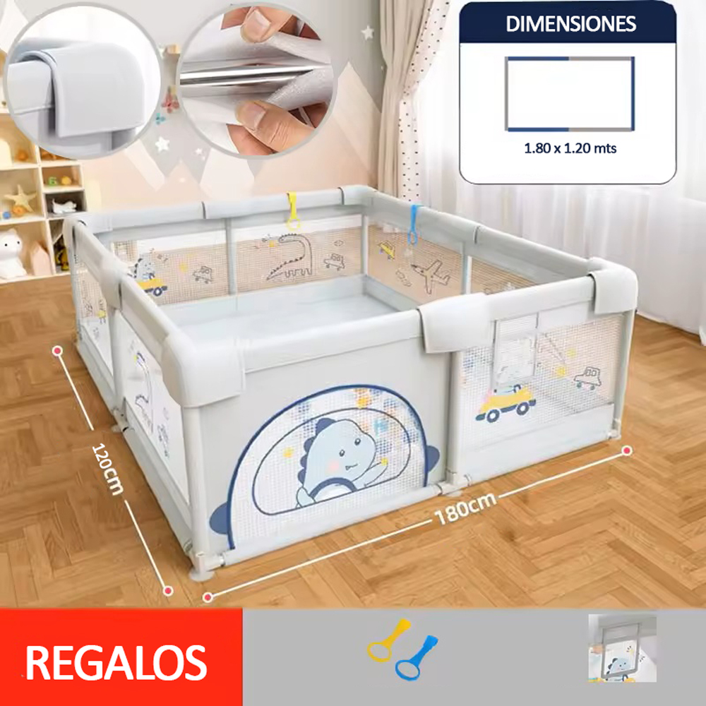 CORRAL DE JUEGOS PARA BEBE S 1.2 X 1.8 M GRIS - BABYMINE - 5