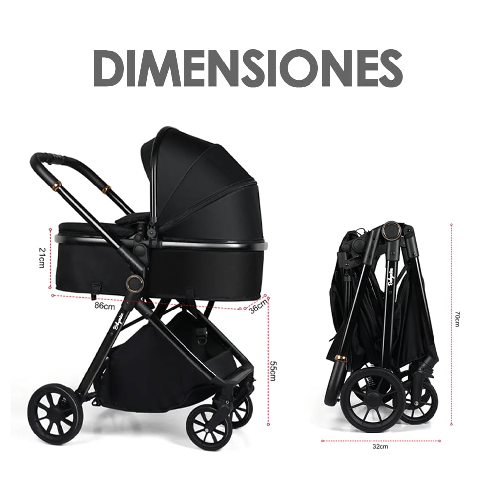 COCHE DE BEBE  Y SILLA NIDO BOLSO PRIME NEGRO – BABYMINE - 7