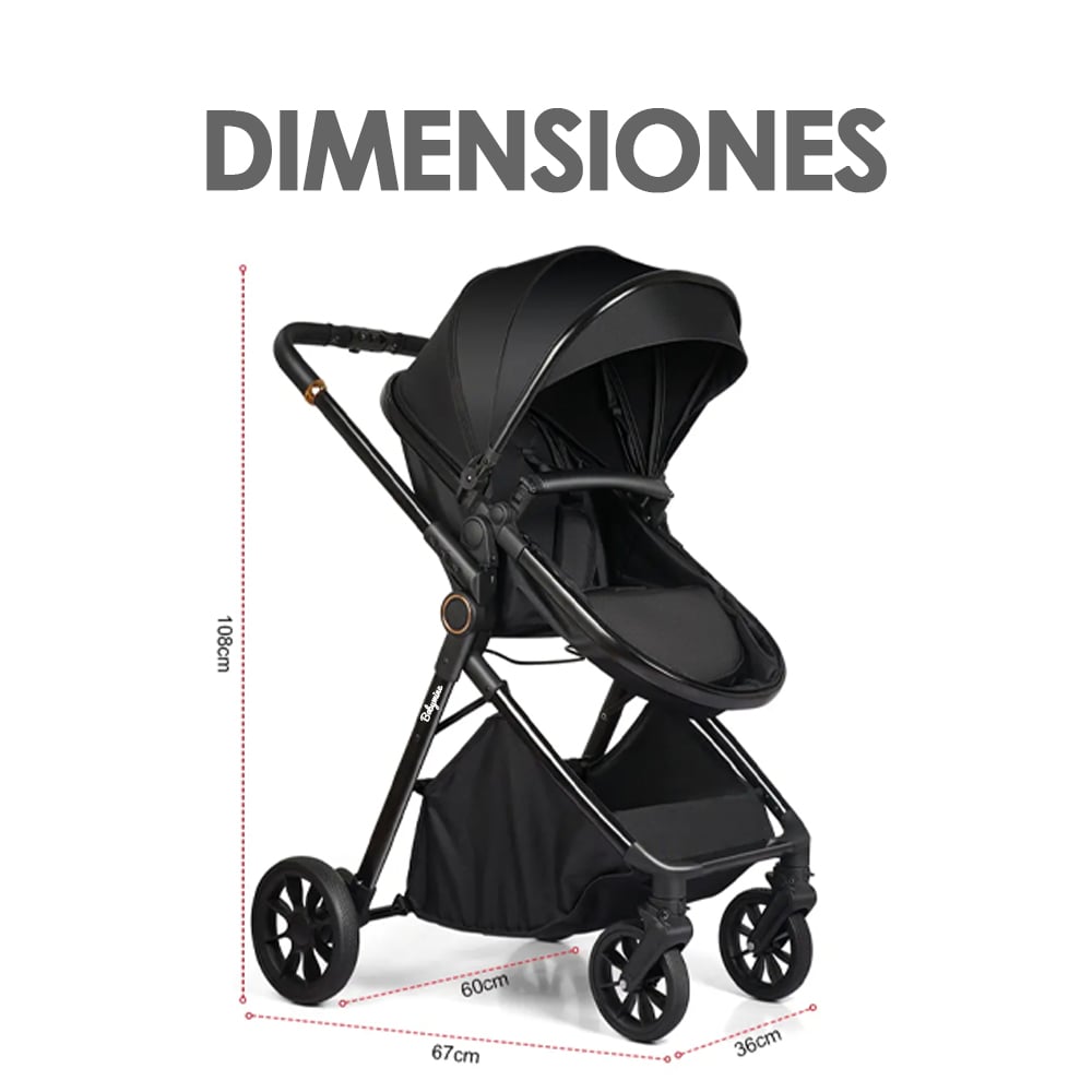 COCHE DE BEBE  Y SILLA NIDO BOLSO PRIME NEGRO – BABYMINE - 8
