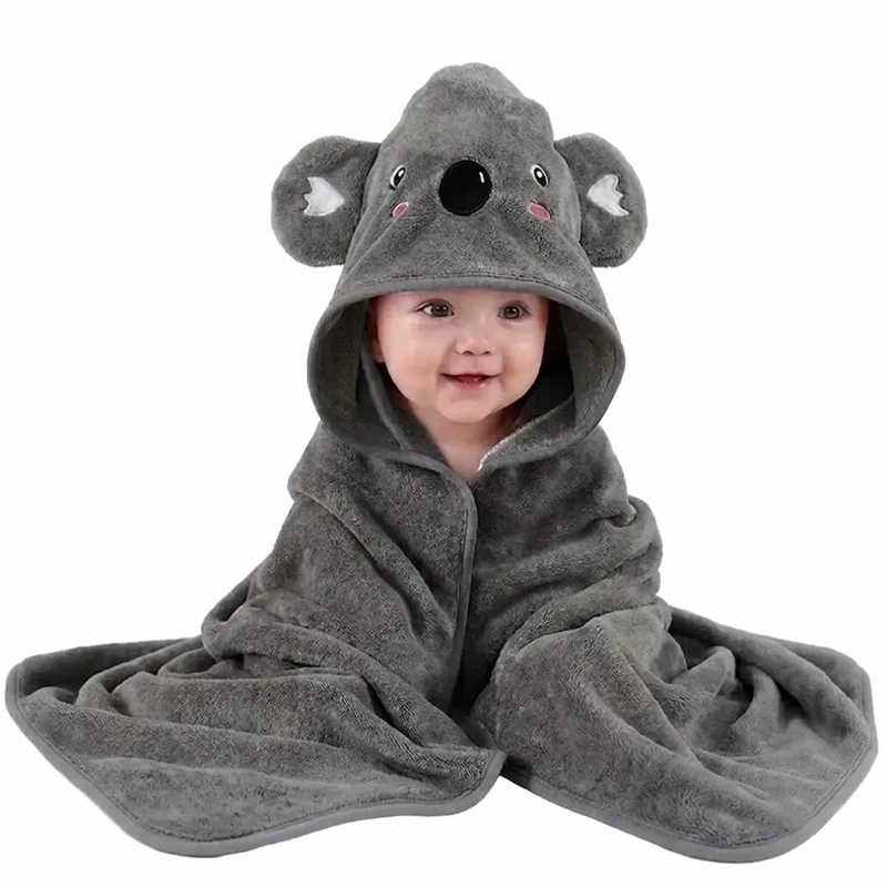 TOALLA PARA BEBE  CON CAPUCHA KOALA GRIS - BABYMINE - 1